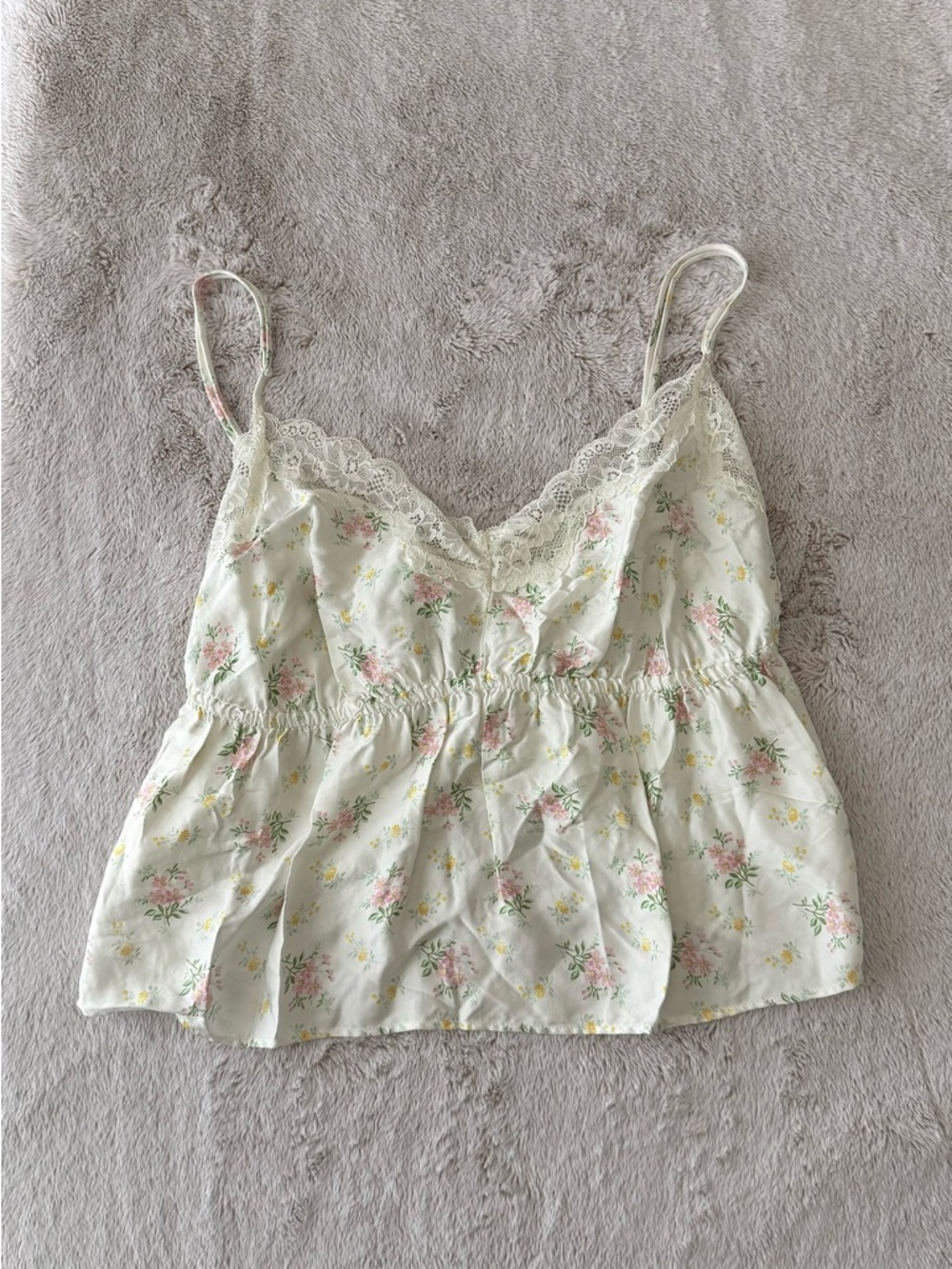 Aerie Cream Floral Lace-Trim Cami & Spaghetti Strap Top